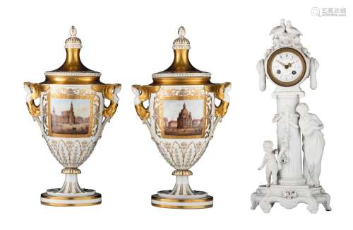A pair of Dresden vases with city views, and a matching Neoc...