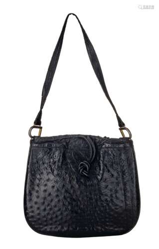 A Delvaux black ostrich leather shoulder bag, H 30 - W 31 cm