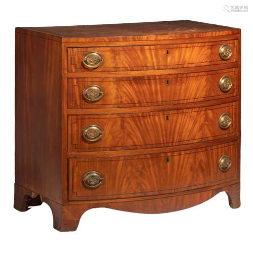A mahogany George III chest of drawers with brass fittings, ...