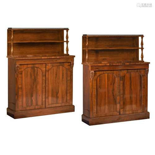 A pair of Victorian rosewood buffets, H 133 - W 99 - D 34 cm