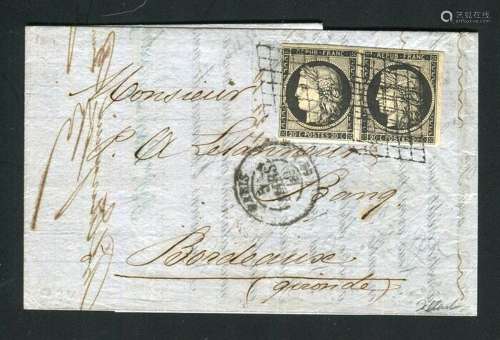 France 1849 - Rare lettre en double port de Paris pour Borde...