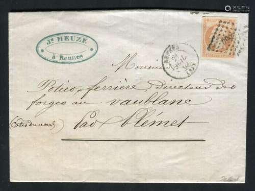 France 1862 - Rare double postage letter from Rennes to Vaub...