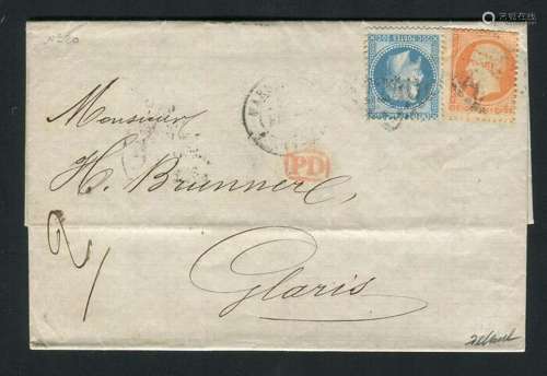 France 1868 - Nice double postage letter from Marseille to G...