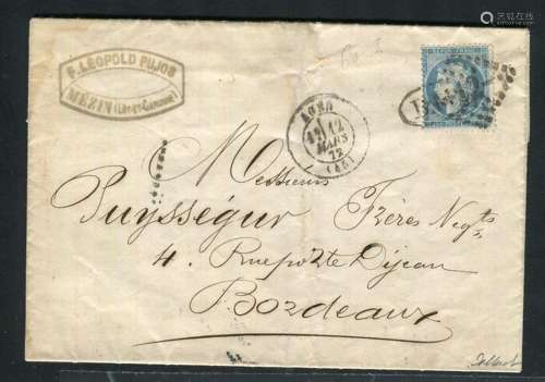 France 1872 - Rare lettre de Mézin par Agen pour Toulouse av...
