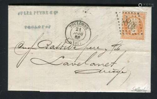 France 1865 - Belle lettre en double port de Toulouse pour L...