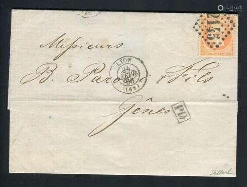 France 1866 - Superbe lettre de Lyon pour Gênes ( Italie ) a...