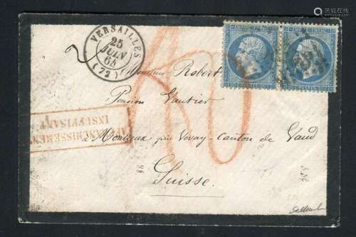 France 1864 - Rare lettre taxée de Versailles pour Montreux ...