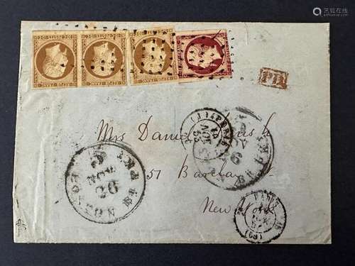 France - Y&T 18 + 9x3 sur lettre "Destination Etats...