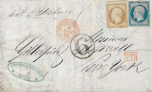 France 1851 - An exceptional red diamond cancellation on let...