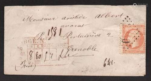 France 1875 - Lettre "chargé" pour Grenoble avec N...