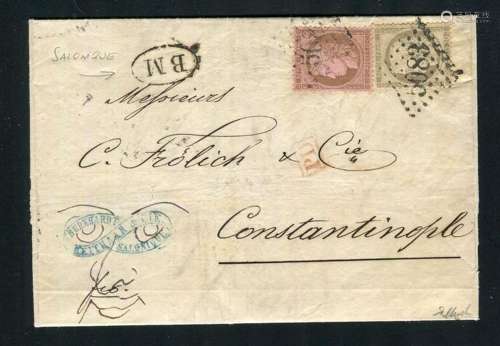 France 1875 - Rare letter from Thessaloniki bound for Consta...