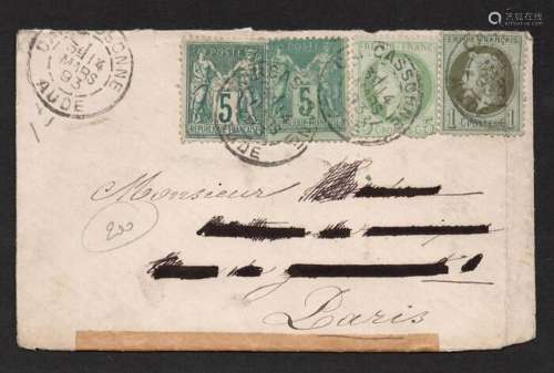 France 1893 - Letter from Carcassonne to Paris with N° 25, 5...