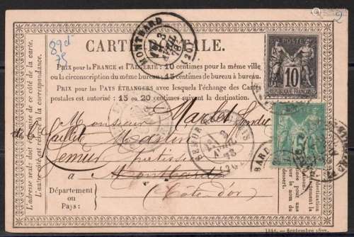 France 1878 - Postcard from Paris to Montbar with N° 75 and ...