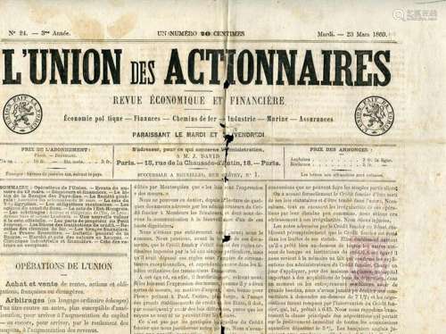 France 1869 - Rare Complete newspaper ‘L'Union des Actio...