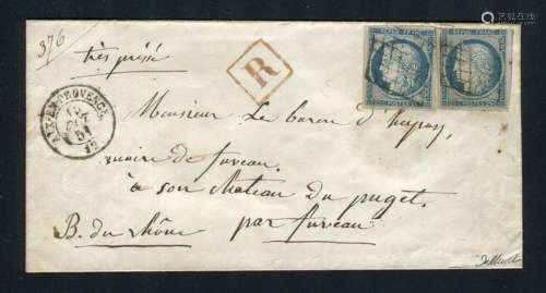 France 1852 - Rare registered letter from Aix en Provence bo...