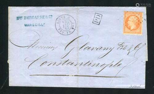 France 1867 - Rare lettre de Marseille pour Constantinople -...