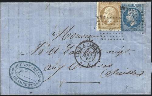 France - Partial letter to Switzerland of 25 August 1866 wit...