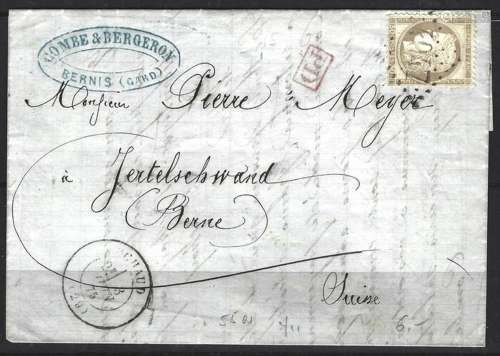 France - Ceres issue 1872 30c brown on letter to Bern, Switz...