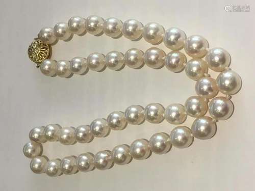 Pearl Necklace 9.5mm Cultured White w/ Rose Overtone - Lengt...