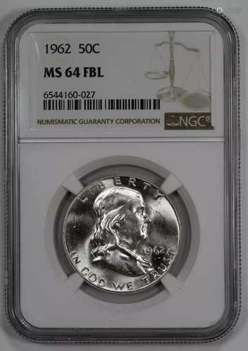 1962 FRANKLIN HALF DOLLAR 50C NGC MS 64 FBL MINT UNC - FULL ...