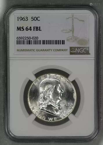 1963 FRANKLIN HALF DOLLAR 50C NGC MS 64 FBL MINT UNC - FULL ...