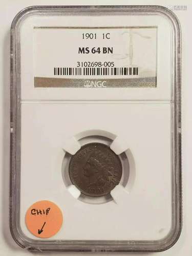 1901 P Small Cent Indian Head NGC MS-64 BN