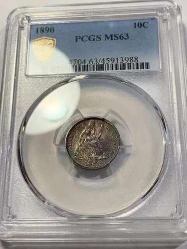 1890 P Dime Liberty Seated PCGS MS-63 Cool Toning!