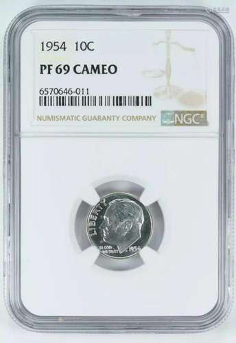 1954 PROOF ROOSEVELT DIME 10C NGC CERTIED PF 69 CAMEO (011)