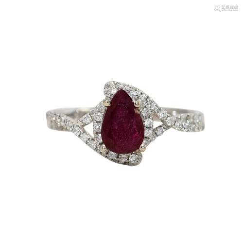 14k White Gold 1ct Ruby Ring with Accent Diamonds - Size 7.5