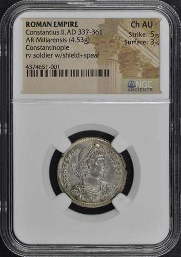 Constantius II AD 337-361 ROMAN EMPIRE Miliarensis NGC AU55