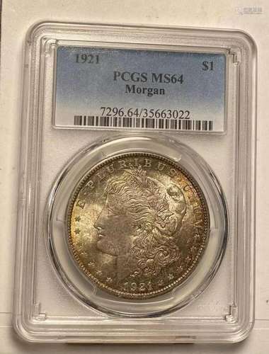 Morgan Dollar 1921 P PCGS MS-64 W/COLORS