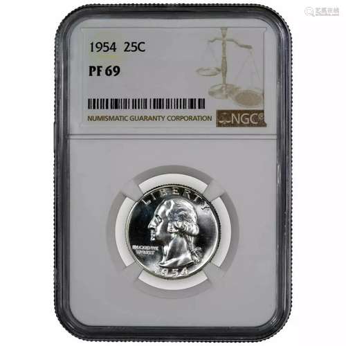 1954 PROOF WASHINGTON QUARTER 25C NGC CERTIFIED PF 69 - SPOT...