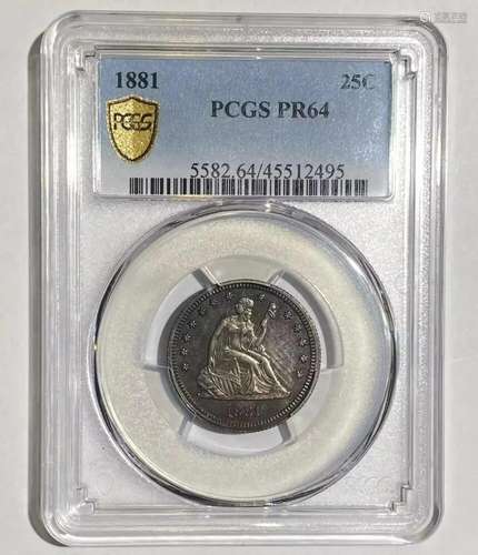 1881 P Quarter Dollars Liberty Seated PCGS PR-64