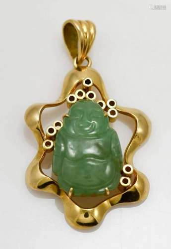 14k Yellow Gold Jade Buddha Pendant