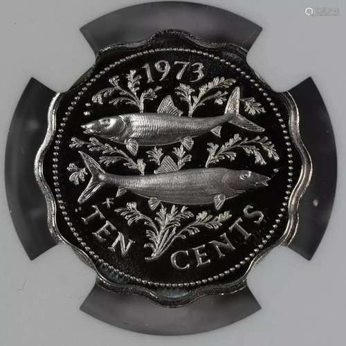 1973 FM PROOF BAHAMAS TWO BONEFISH 10C TEN CENTS NGC PF 69 U...