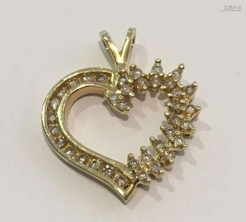 14k Yellow Gold Heart Diamond Pendant Round Brilliant 0.50 c...