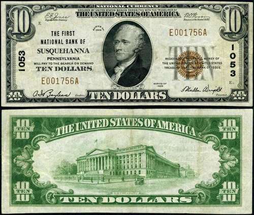 Susquehanna PA-Pennsylvania $10 1929 T-1 National Bank Note ...