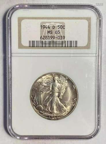 1944 D Half Dollar NGC MS-65