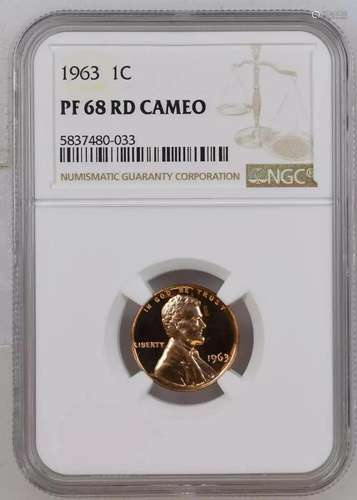 1963 PROOF LINCOLN MEMORIAL CENT 1C NGC CERTIFIED PF 68 RD R...