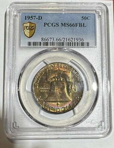 1957 D Franklin Half PCGS MS-66 FBL Rainbow Toning