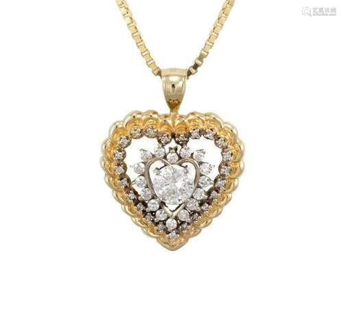 14k Yellow Gold Diamond Heart Pendant Necklace 1.00 ct TCW -...