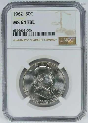 1962 FRANKLIN HALF DOLLAR 50C NGC MS 64 FBL MINT UNC - FULL ...