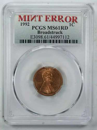 1992 LINCOLN MEMORIAL CENT PENNY 1C PCGS MS 61 RED UNC - ERR...