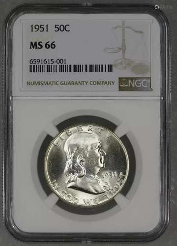 1951 FRANKLIN HALF DOLLAR 50C NGC CERTIFIED MS 66 MINT STATE...