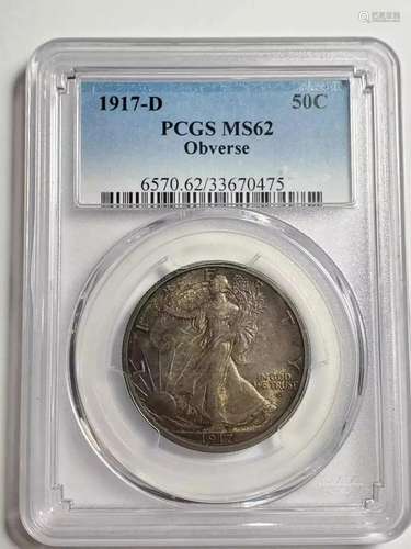 1917 D Walking Liberty Half Dollar PCGS MS-62 Obverse