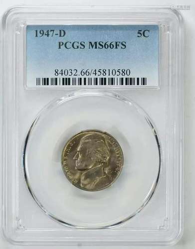 1947 D JEFFERSON NICKEL 5C PCGS MS 66 FS MINT STATE UNC - FU...