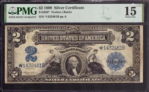 1899 $2 SILVER CERTIFICATE STAR NOTE FR.256* MINI PORTHOLE P...