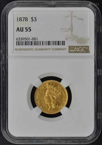 1878 Three Dollar $3 NGC AU55