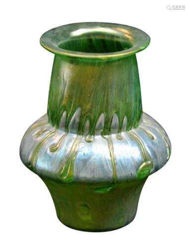 Austrian or Loetz Iridescent and applied glass vase