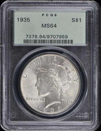 1935 $1 Peace Dollar PCGS MS64 OGH